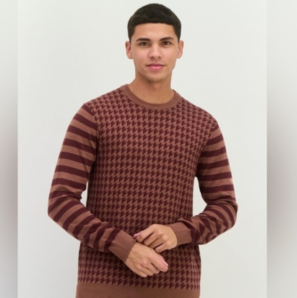 NWT Perry Ellis Houndstooth Striped Pullover Sweater, 3X